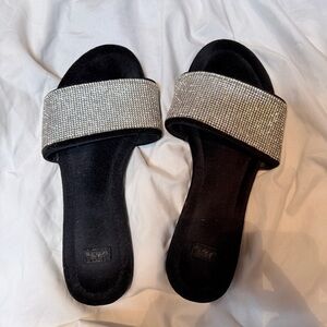 Victoria's Secret Black and Silver rhinestone Slippers